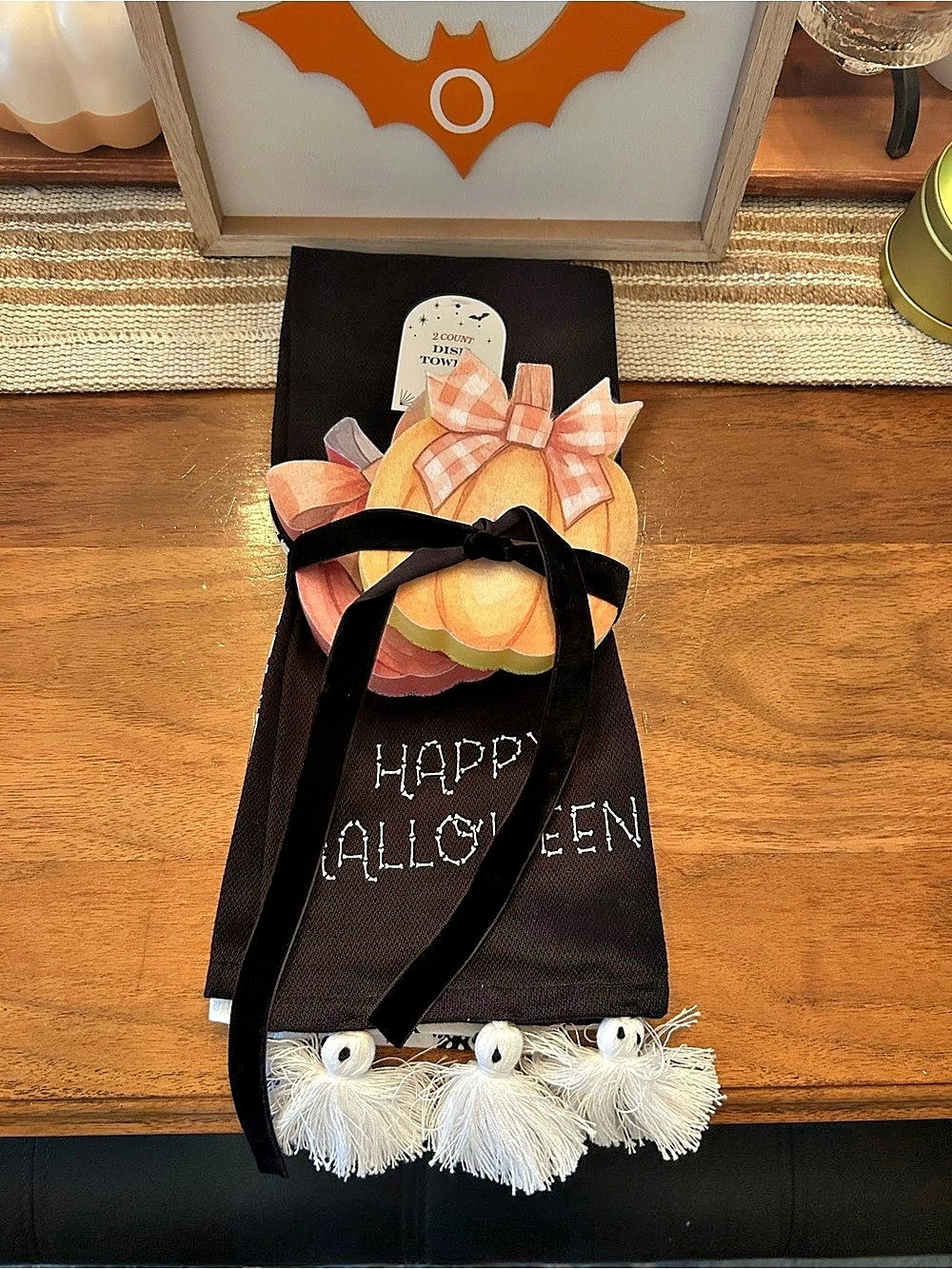 Halloween Kitchen Towels Black & Orange With 2 Sponges